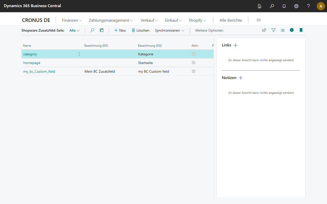 Zusatzfeld-Set-Liste