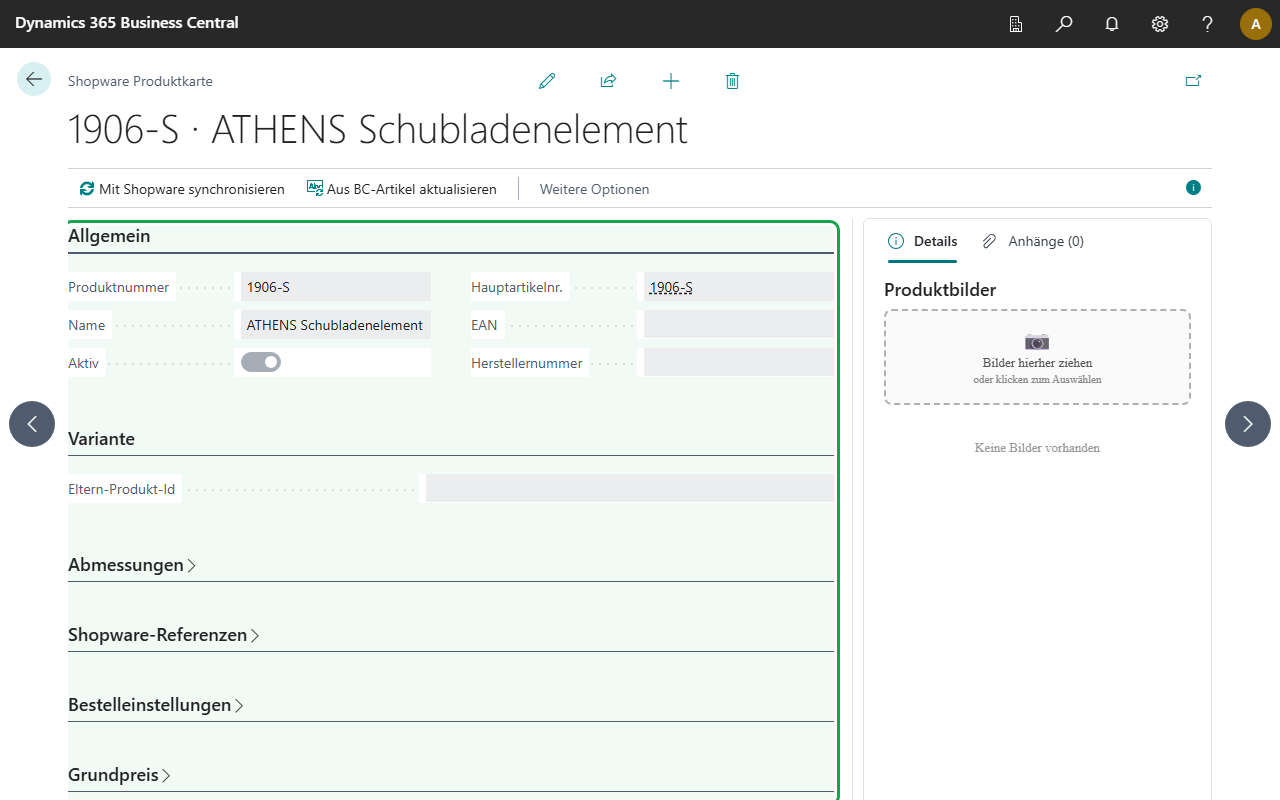 ShopwareAPI Produktkarte – Zusatzfelder im unteren Bereich