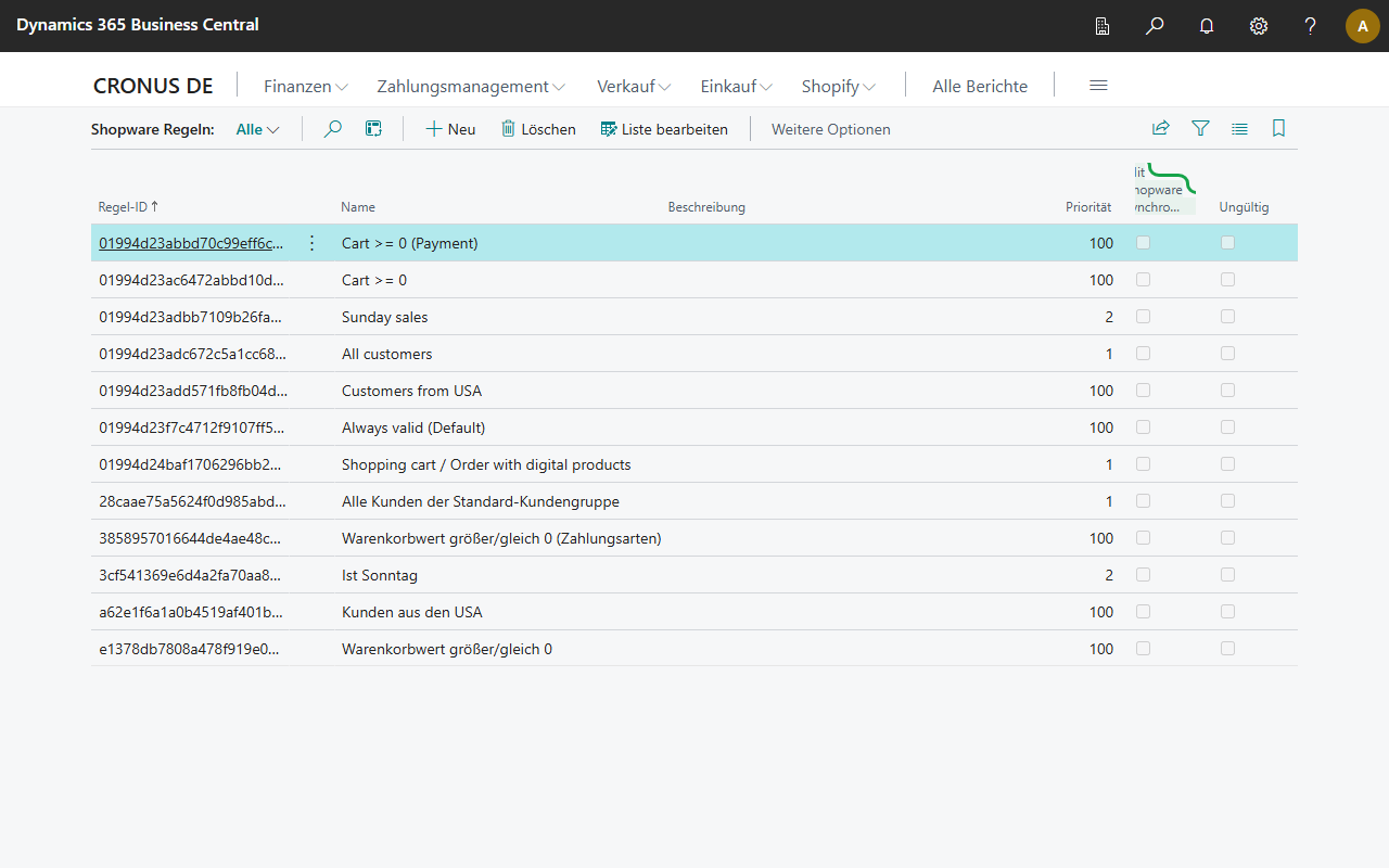 Shopware Rule List